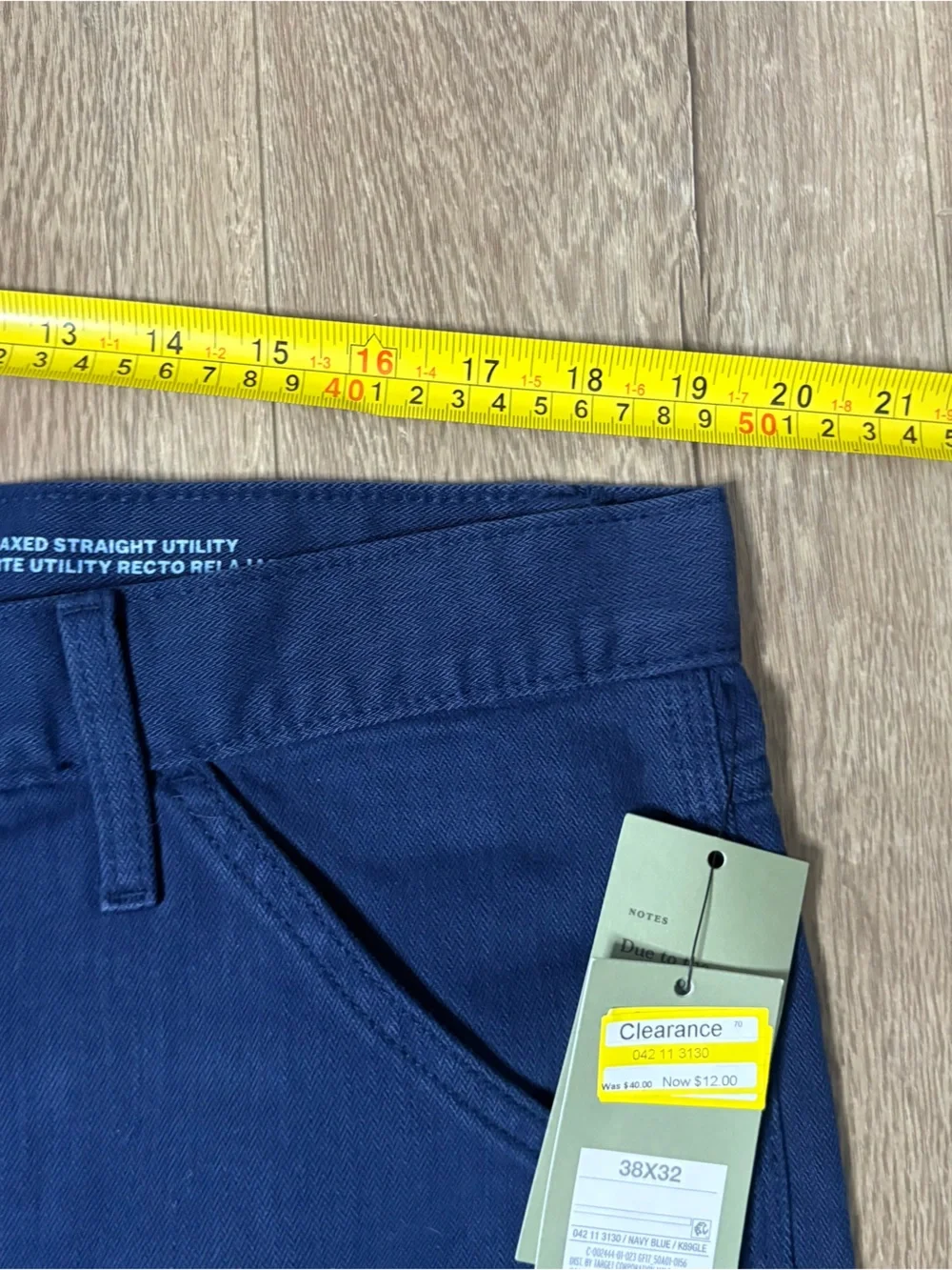 NWT Goodfellow Relaxed Straight Utility Pants 38x32 Blue Cotton Workwear